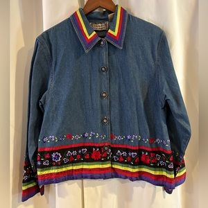 Tantrum Blues Vintage Floral Embroidered Jean Jacket‎ size small